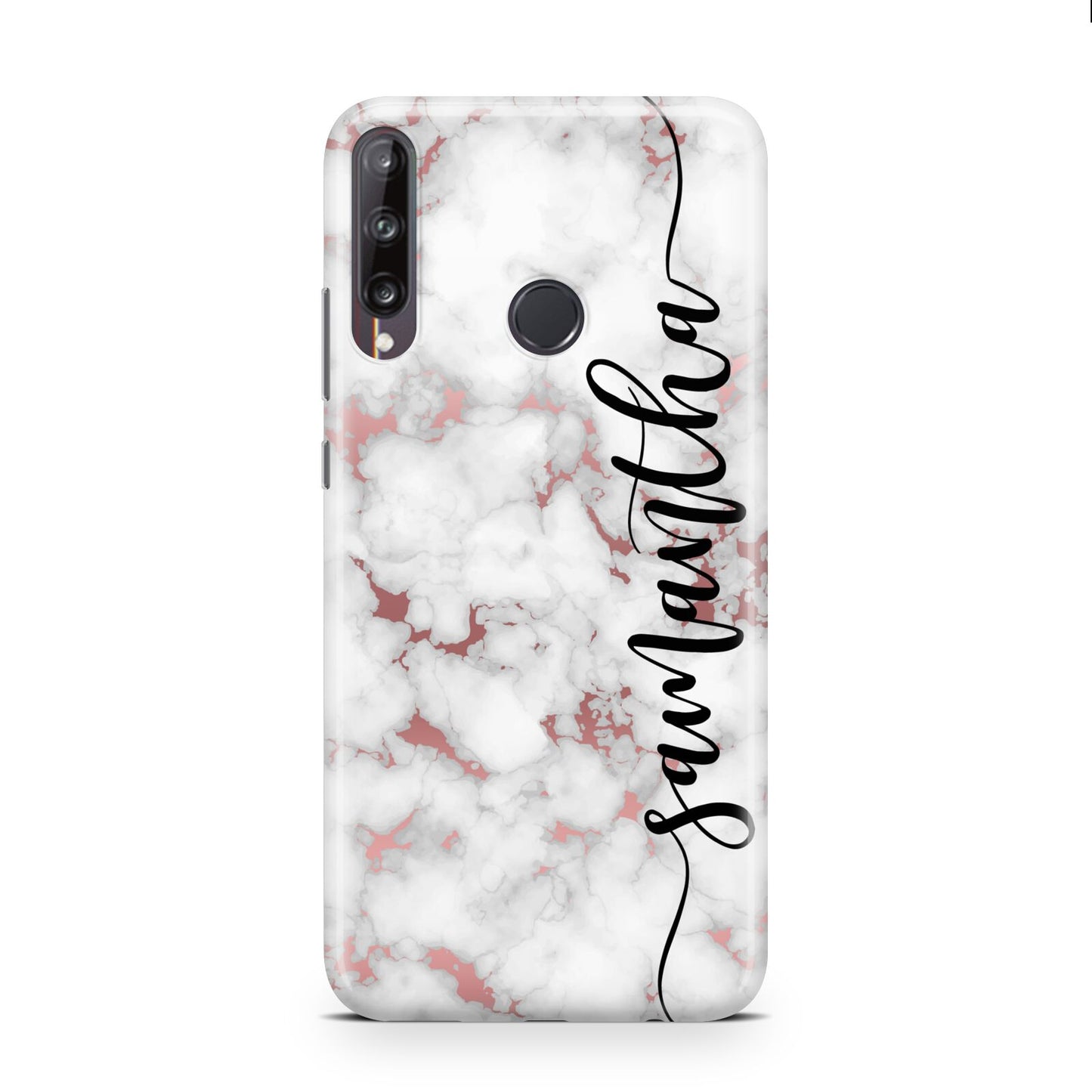 Rose Gold Marble Vertical Black Personalised Name Huawei P40 Lite E Phone Case