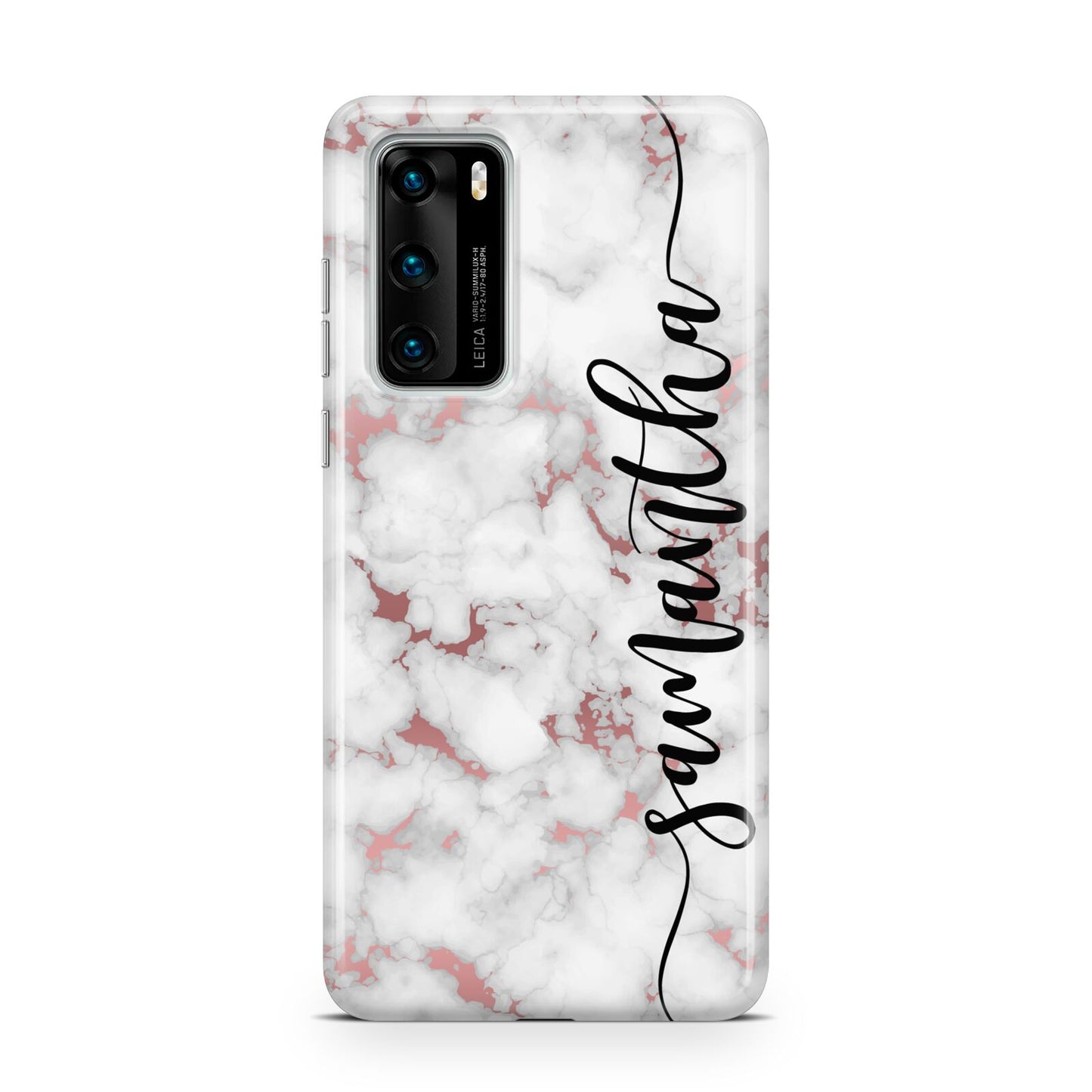 Rose Gold Marble Vertical Black Personalised Name Huawei P40 Phone Case