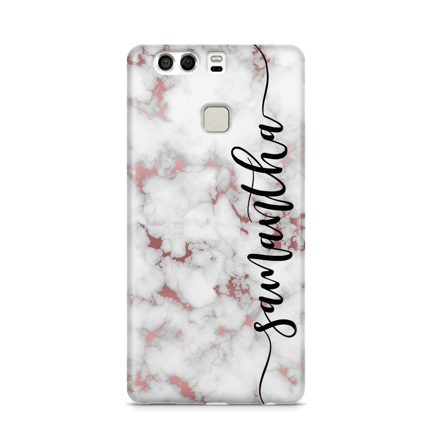 Rose Gold Marble Vertical Black Personalised Name Huawei P9 Case