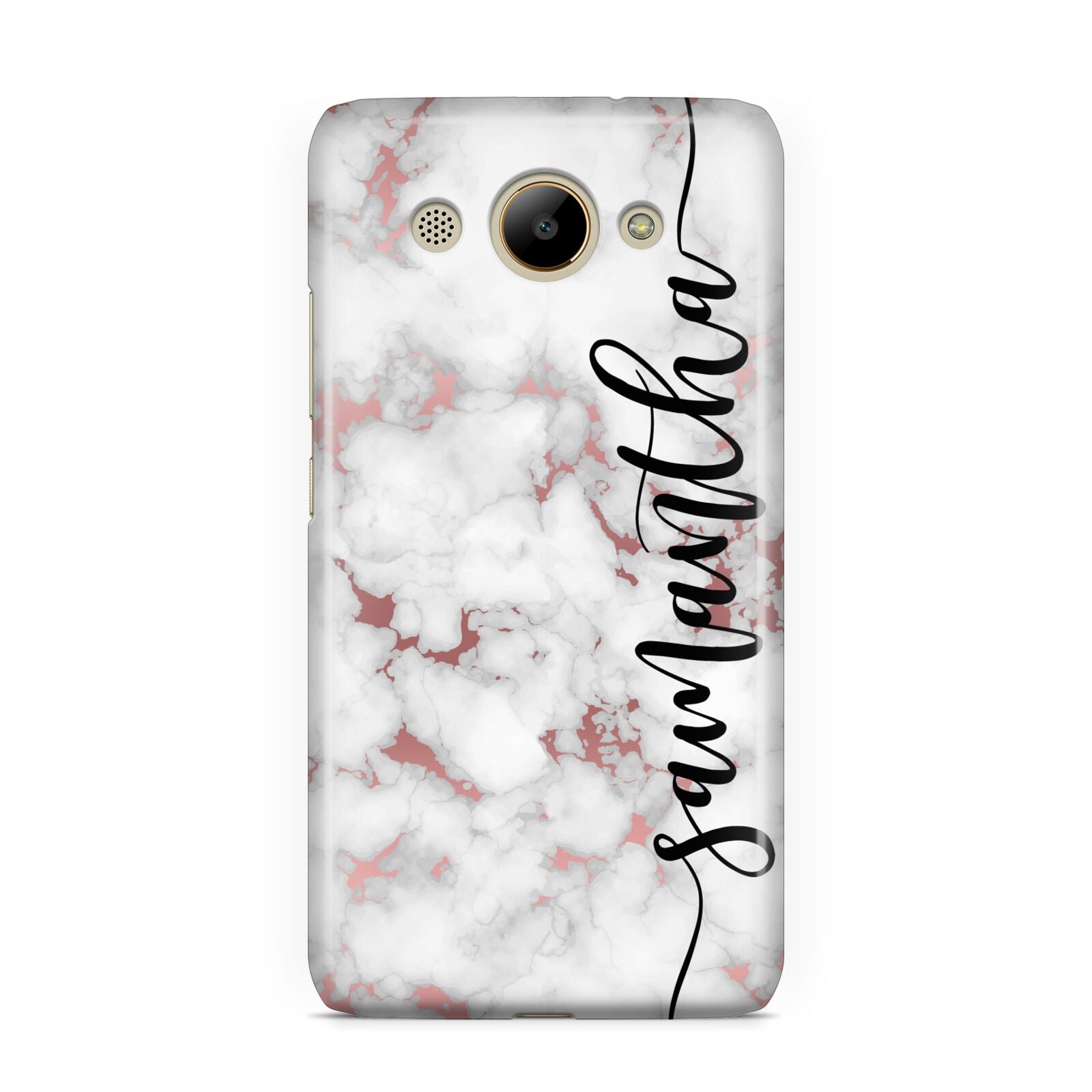 Rose Gold Marble Vertical Black Personalised Name Huawei Y3 2017