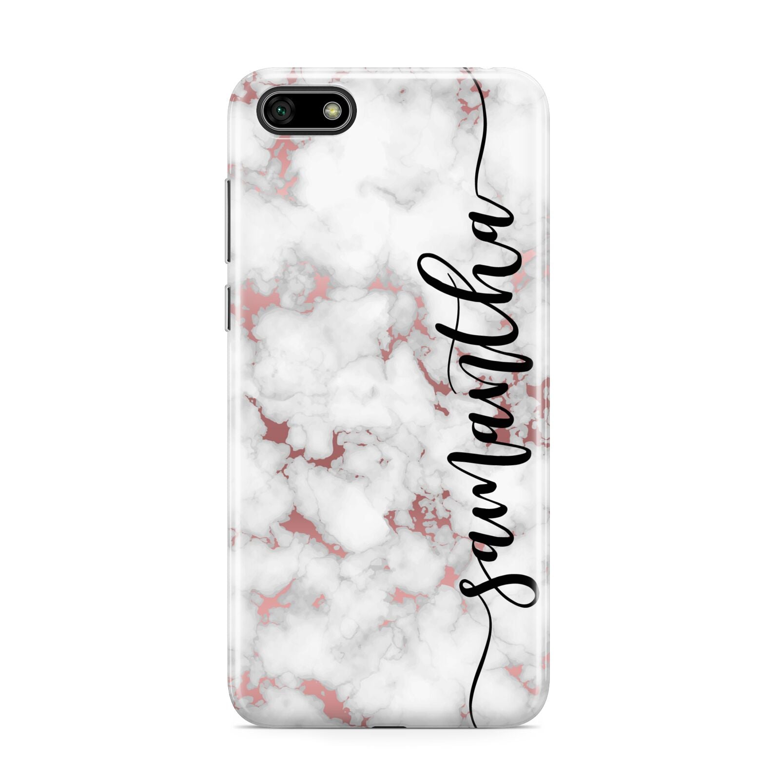 Rose Gold Marble Vertical Black Personalised Name Huawei Y5 Prime 2018 Phone Case