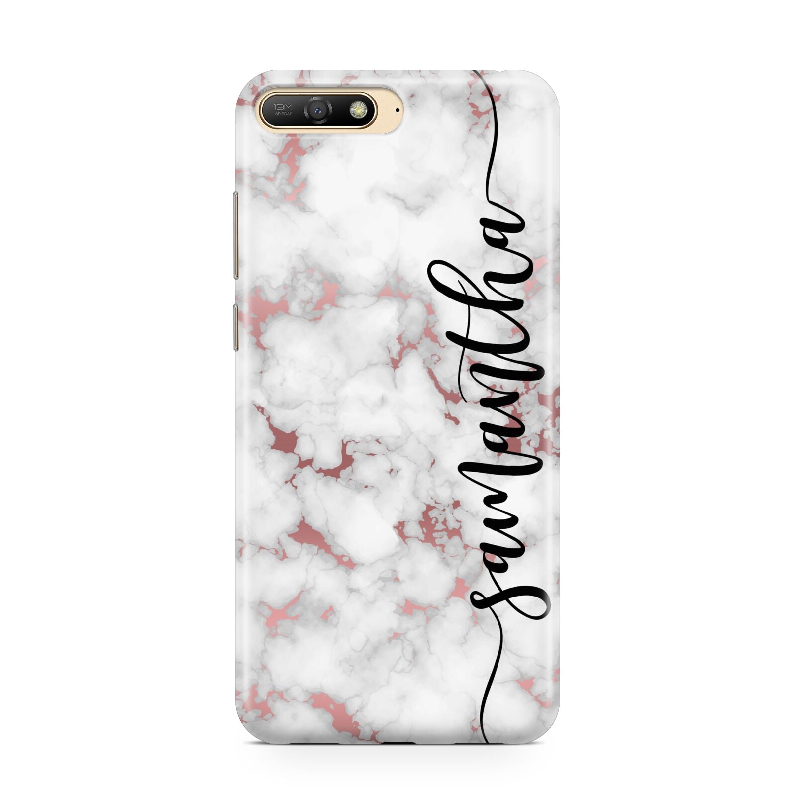 Rose Gold Marble Vertical Black Personalised Name Huawei Y6 2018