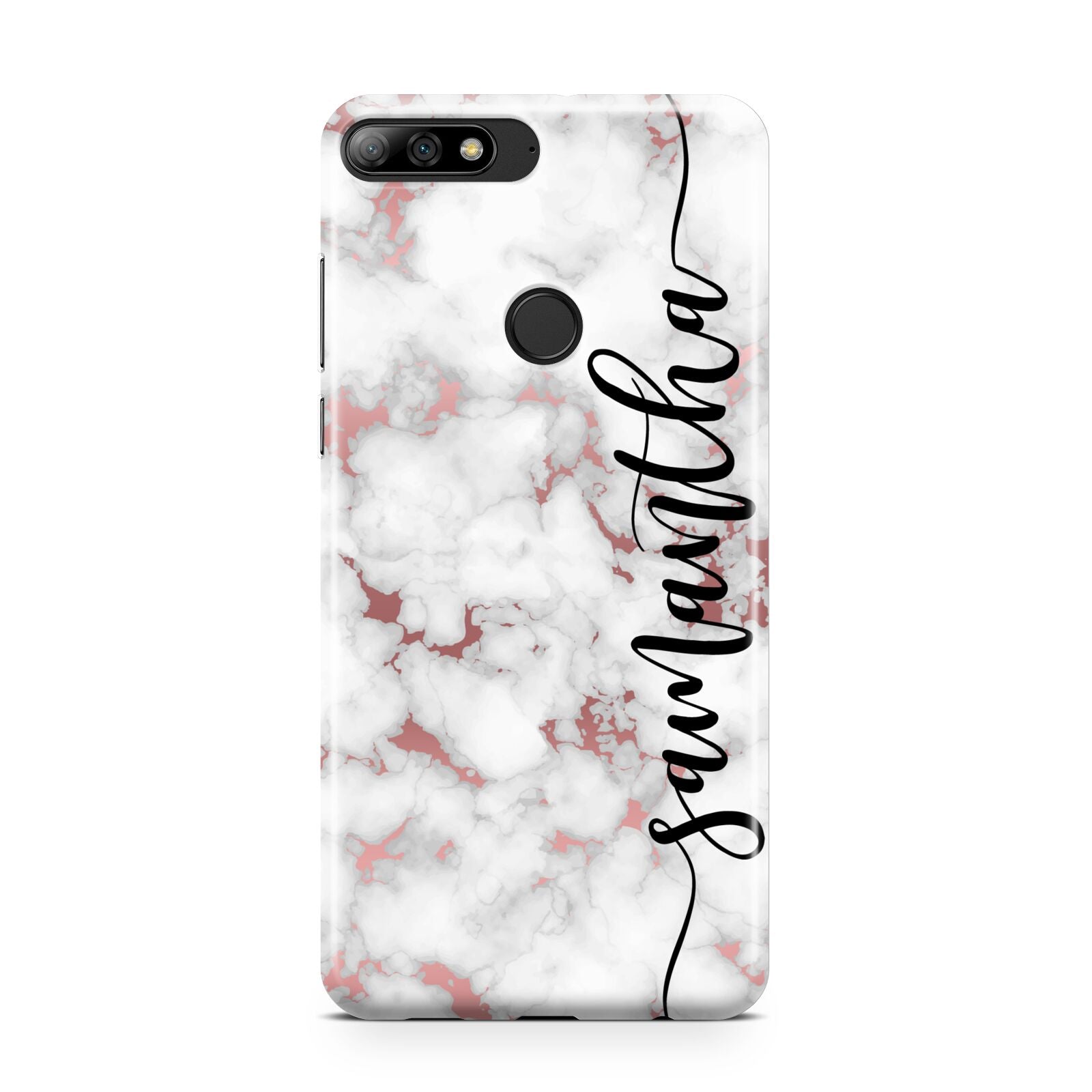 Rose Gold Marble Vertical Black Personalised Name Huawei Y7 2018