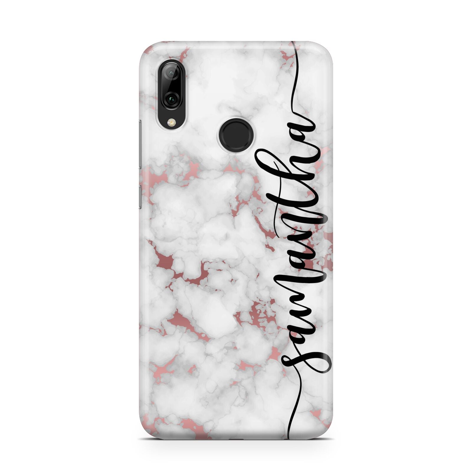 Rose Gold Marble Vertical Black Personalised Name Huawei Y7 2019