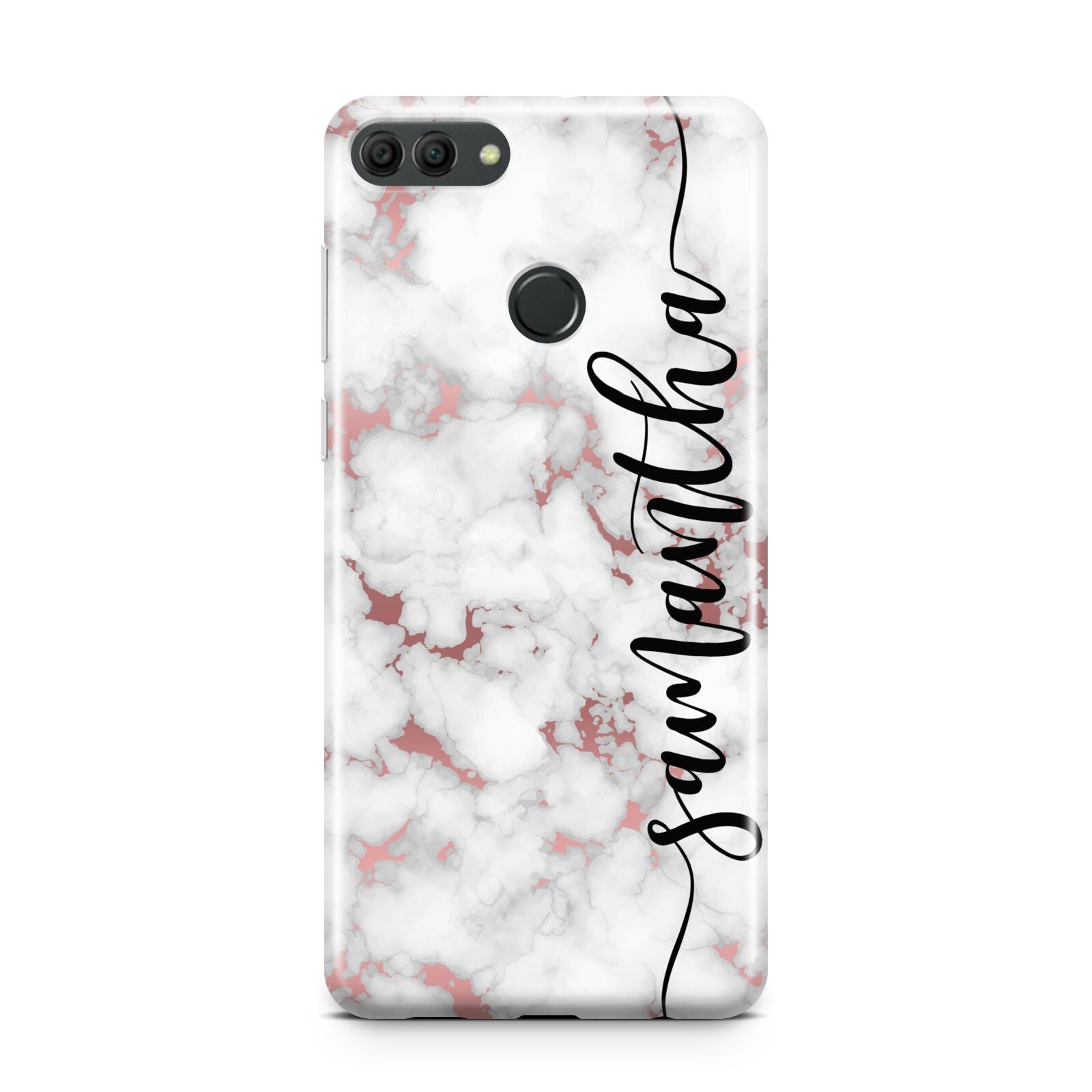 Rose Gold Marble Vertical Black Personalised Name Huawei Y9 2018