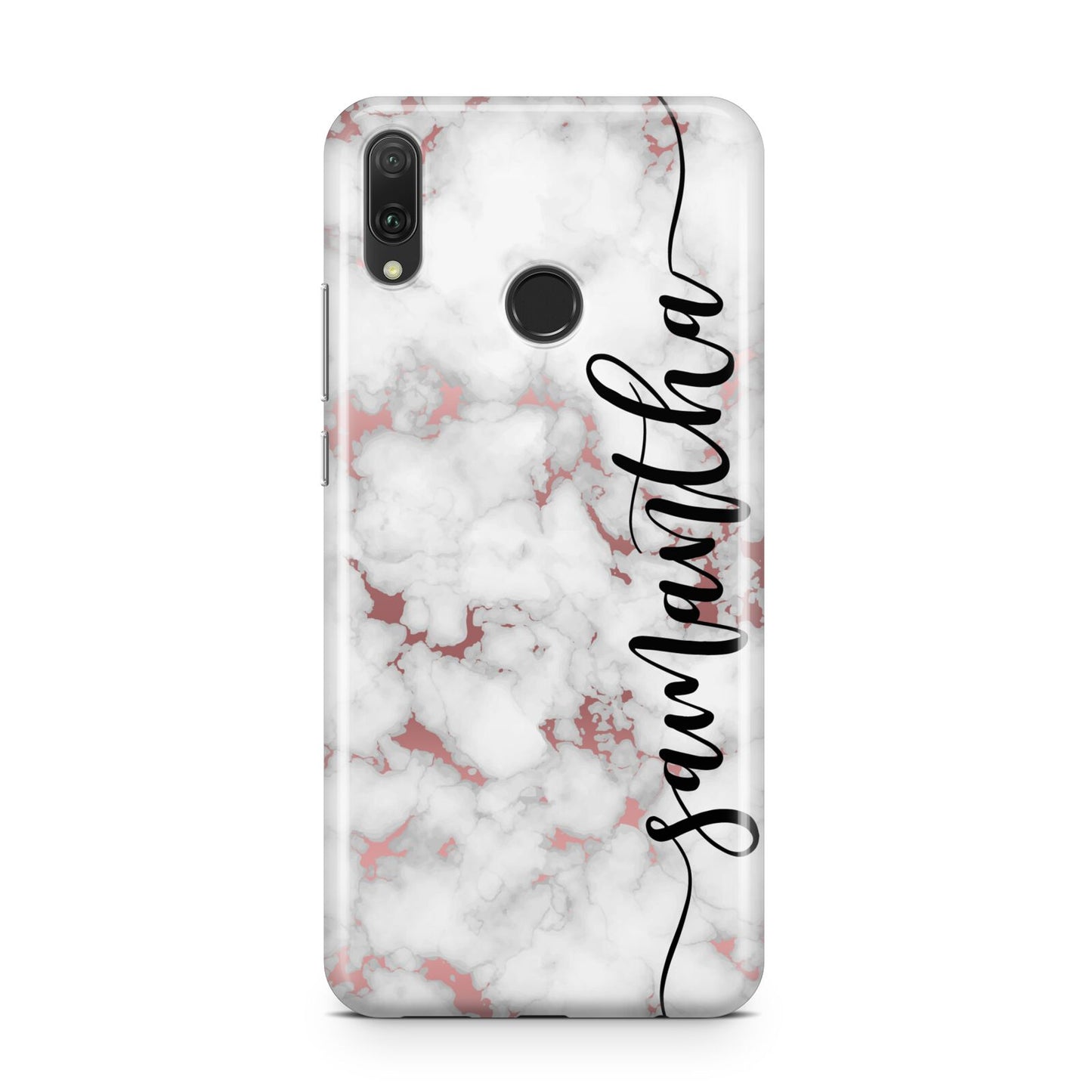 Rose Gold Marble Vertical Black Personalised Name Huawei Y9 2019