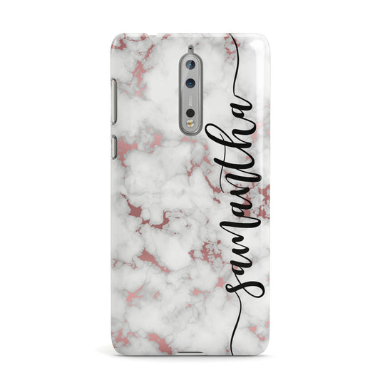 Rose Gold Marble Vertical Black Personalised Name Nokia Case