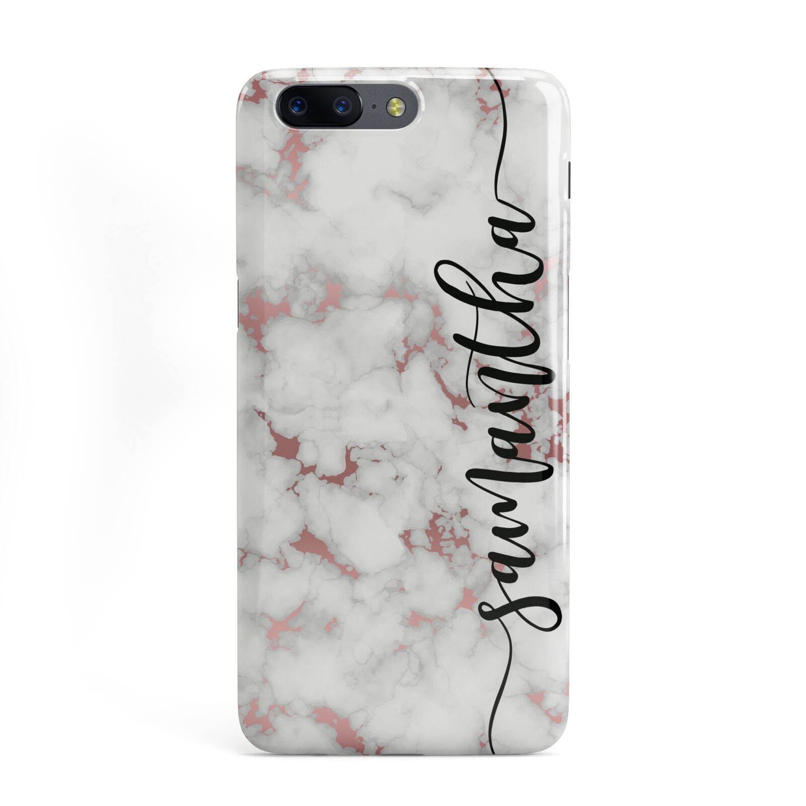 Rose Gold Marble Vertical Black Personalised Name OnePlus Case