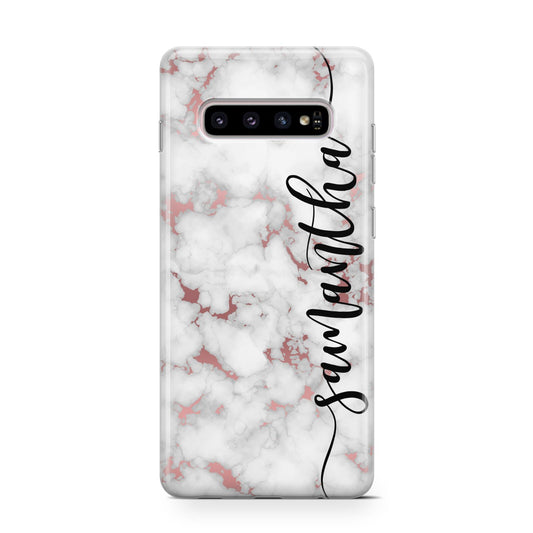 Rose Gold Marble Vertical Black Personalised Name Protective Samsung Galaxy Case