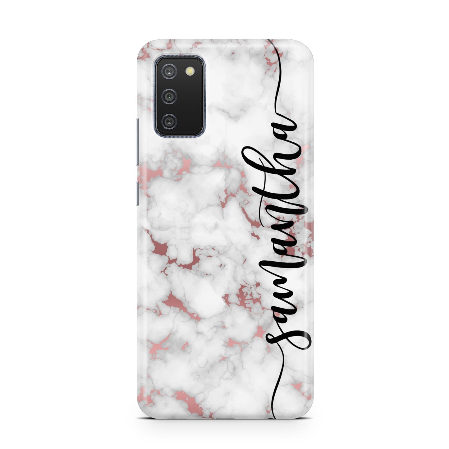 Rose Gold Marble Vertical Black Personalised Name Samsung A02s Case