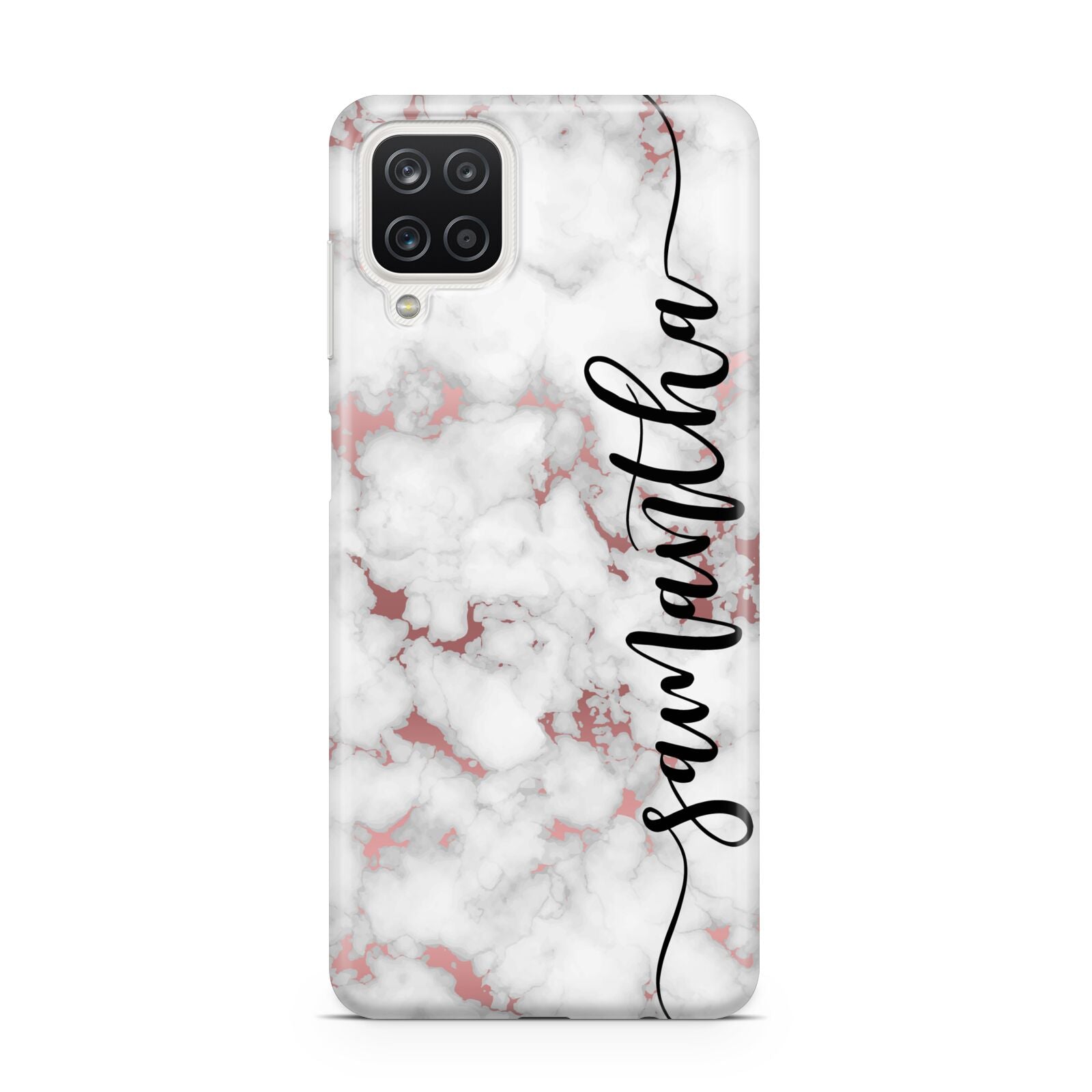 Rose Gold Marble Vertical Black Personalised Name Samsung A12 Case