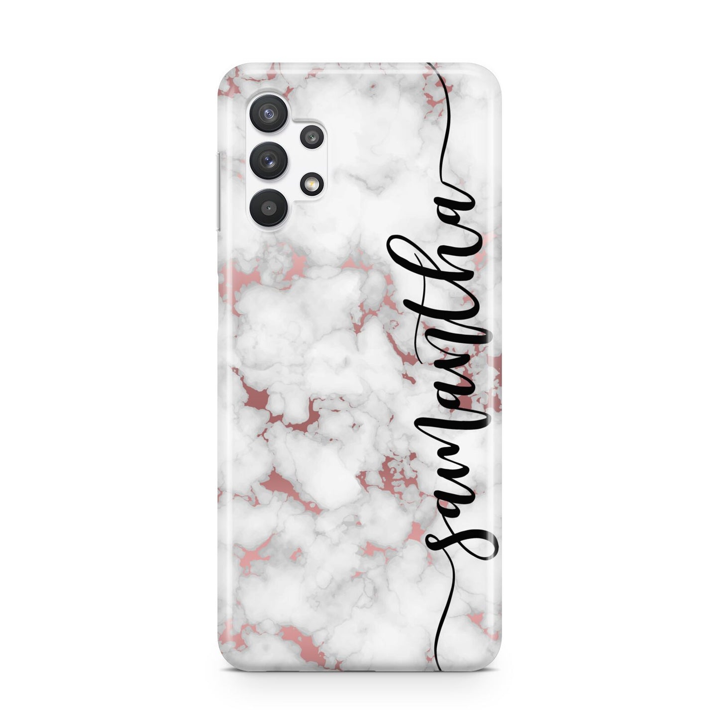 Rose Gold Marble Vertical Black Personalised Name Samsung A32 5G Case