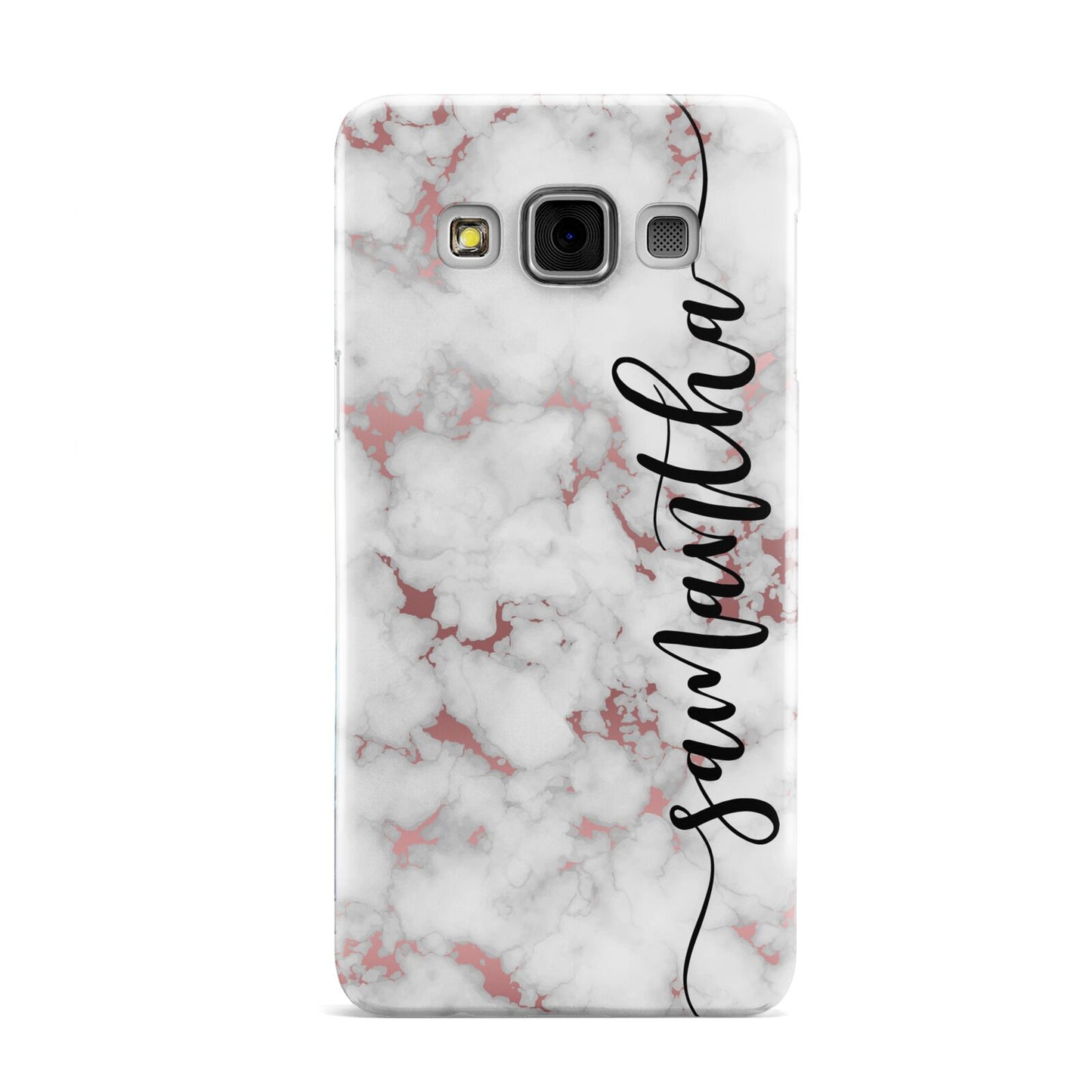 Rose Gold Marble Vertical Black Personalised Name Samsung Galaxy A3 Case