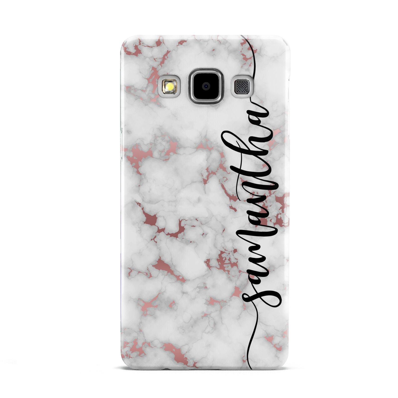 Rose Gold Marble Vertical Black Personalised Name Samsung Galaxy A5 Case