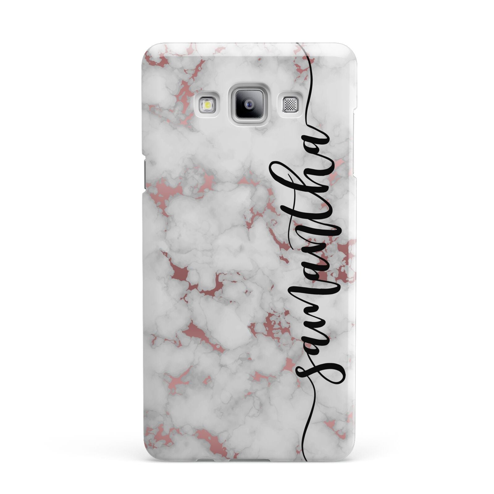 Rose Gold Marble Vertical Black Personalised Name Samsung Galaxy A7 2015 Case