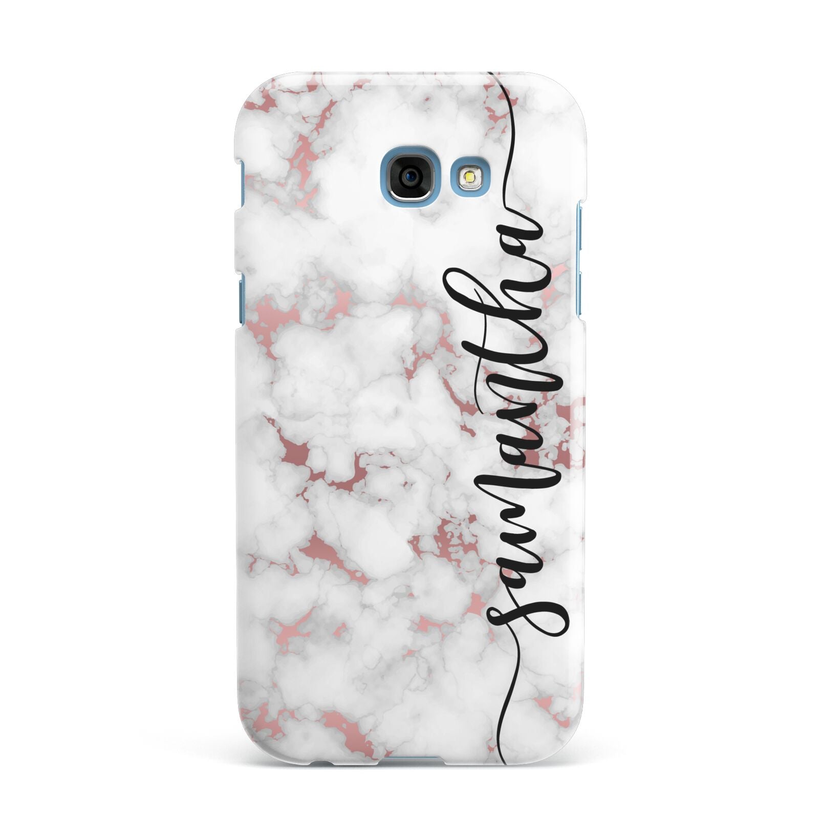 Rose Gold Marble Vertical Black Personalised Name Samsung Galaxy A7 2017 Case