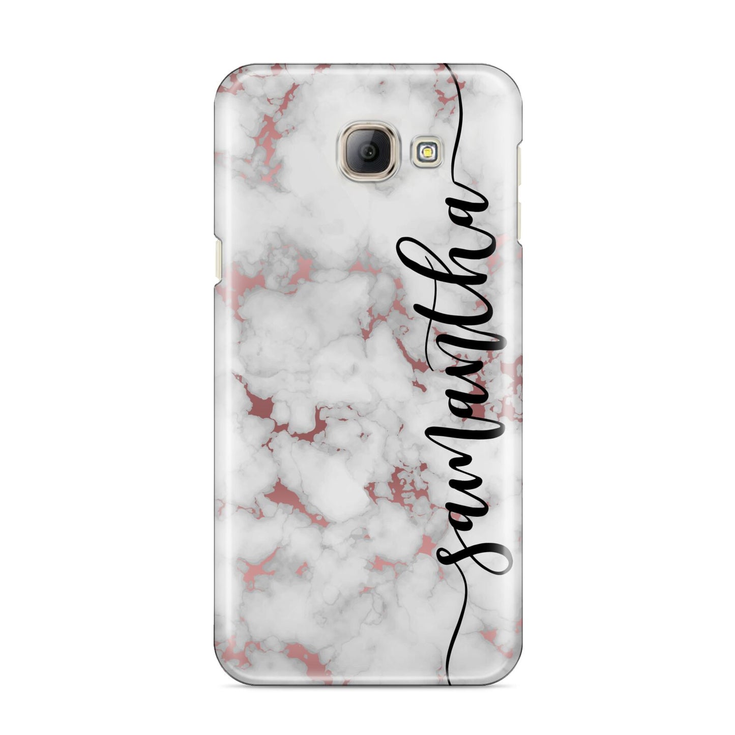 Rose Gold Marble Vertical Black Personalised Name Samsung Galaxy A8 2016 Case