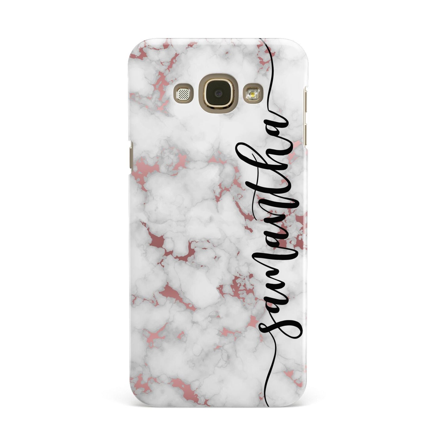 Rose Gold Marble Vertical Black Personalised Name Samsung Galaxy A8 Case