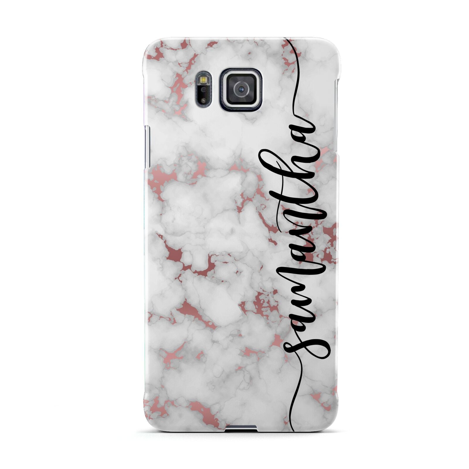 Rose Gold Marble Vertical Black Personalised Name Samsung Galaxy Alpha Case