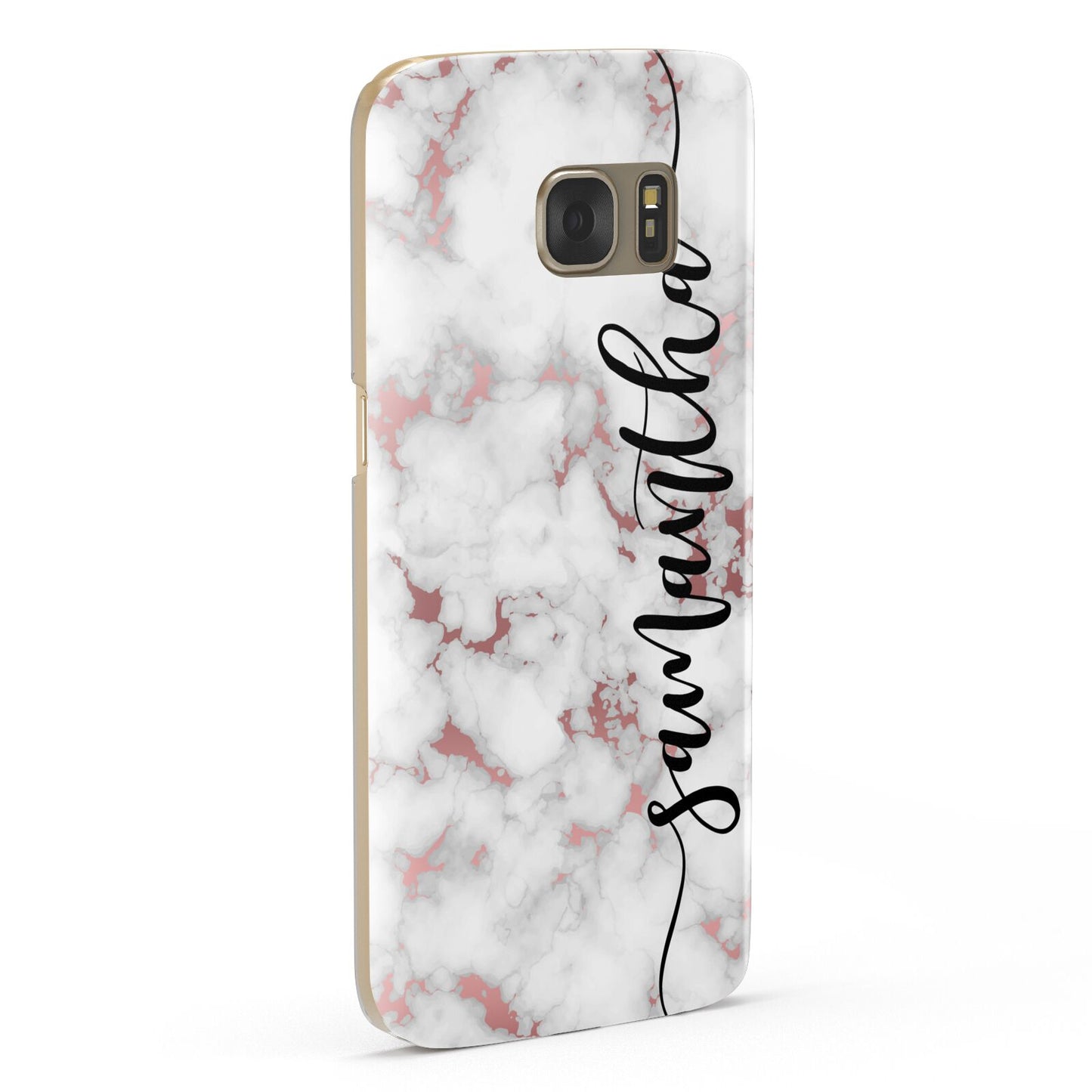 Rose Gold Marble Vertical Black Personalised Name Samsung Galaxy Case Fourty Five Degrees