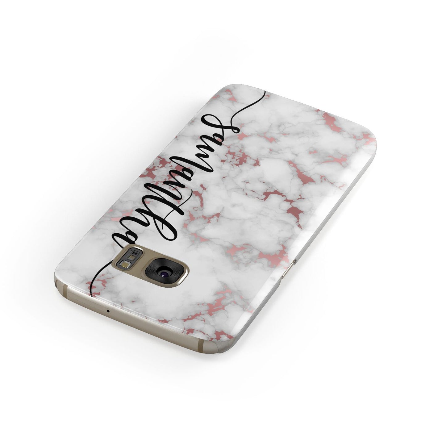 Rose Gold Marble Vertical Black Personalised Name Samsung Galaxy Case Front Close Up