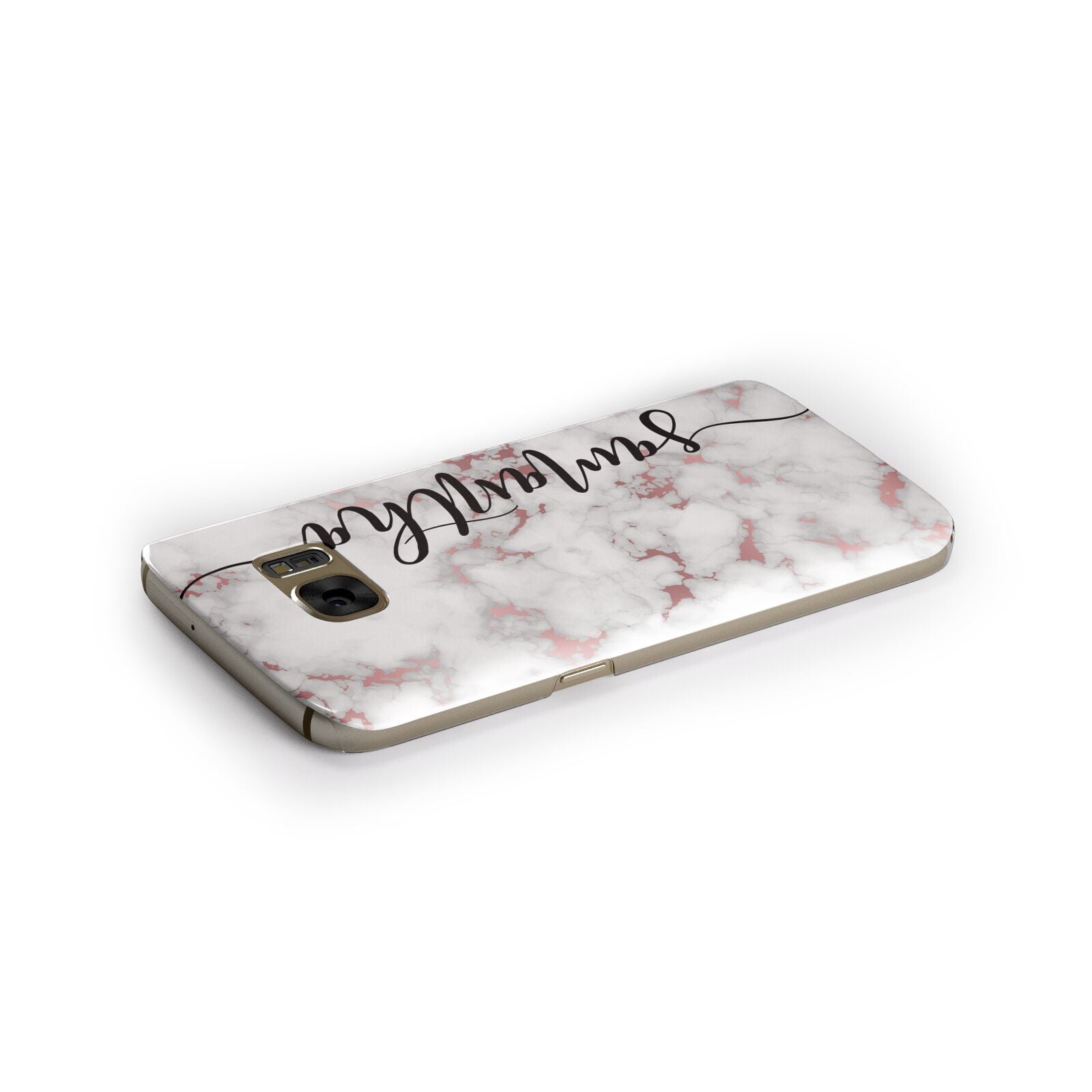 Rose Gold Marble Vertical Black Personalised Name Samsung Galaxy Case Side Close Up