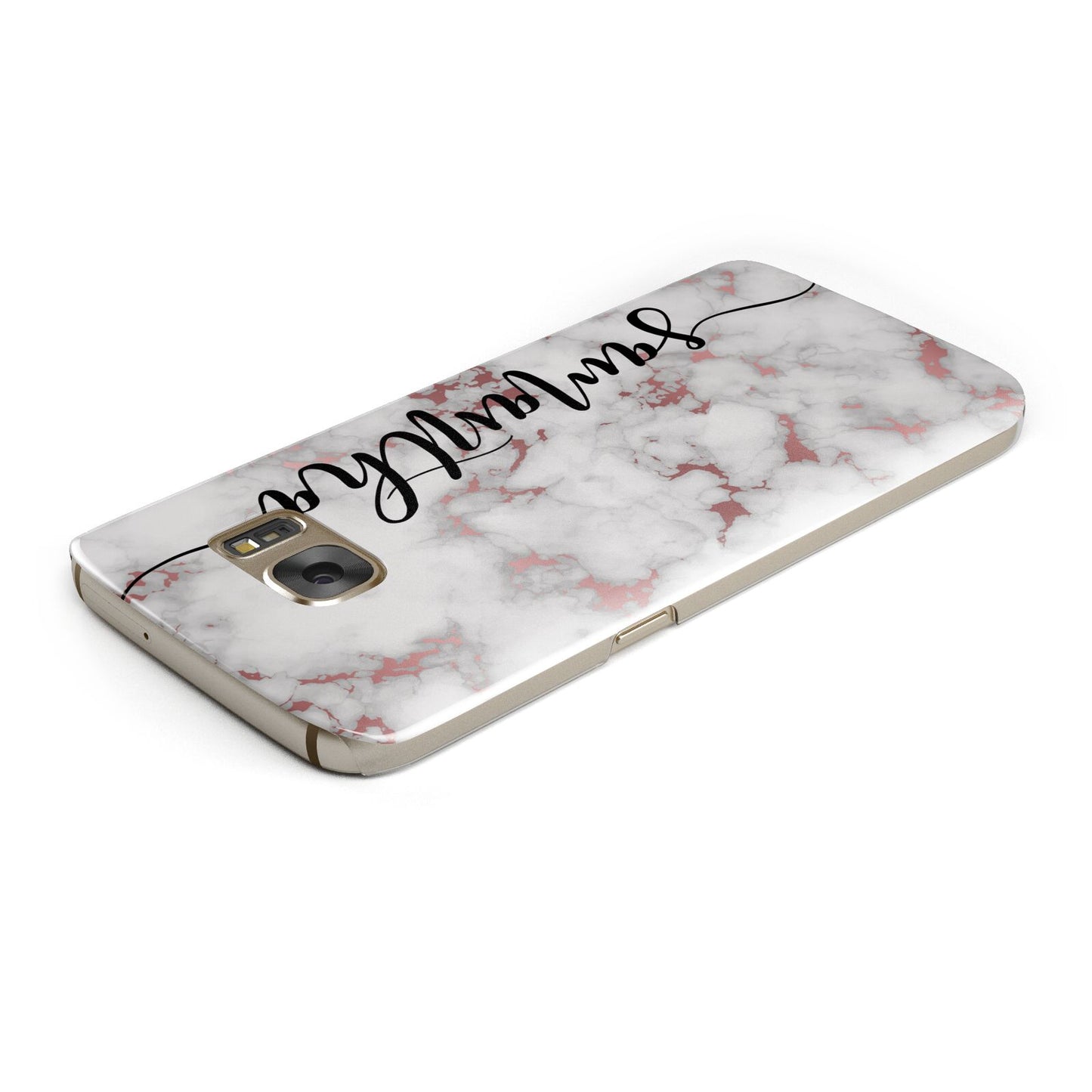 Rose Gold Marble Vertical Black Personalised Name Samsung Galaxy Case Top Cutout