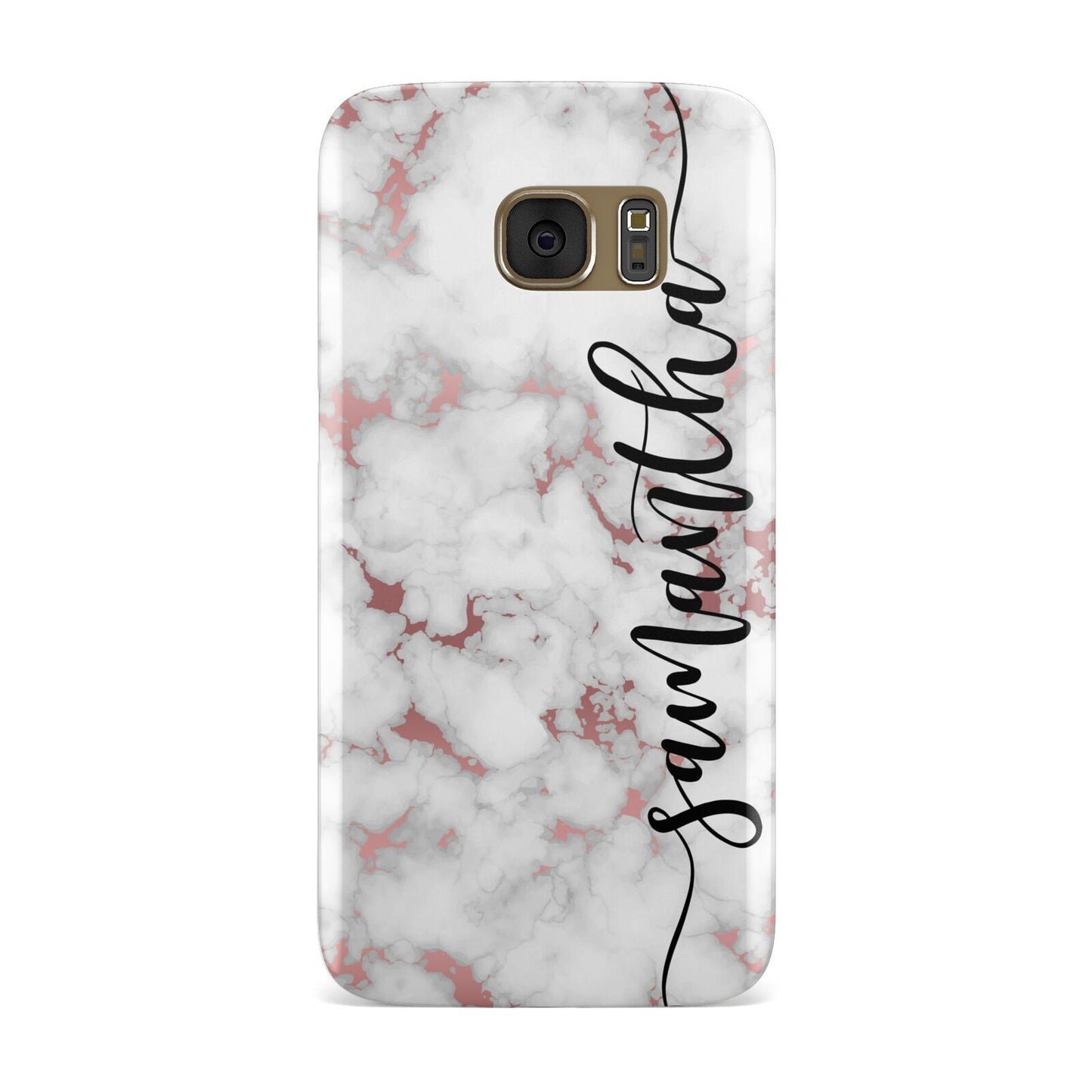 Rose Gold Marble Vertical Black Personalised Name Samsung Galaxy Case