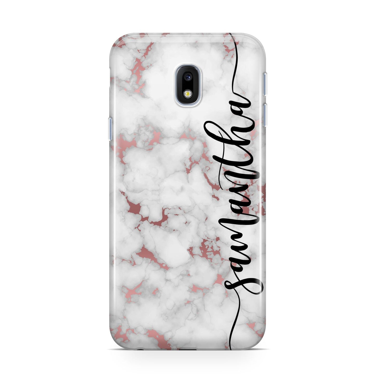 Rose Gold Marble Vertical Black Personalised Name Samsung Galaxy J3 2017 Case