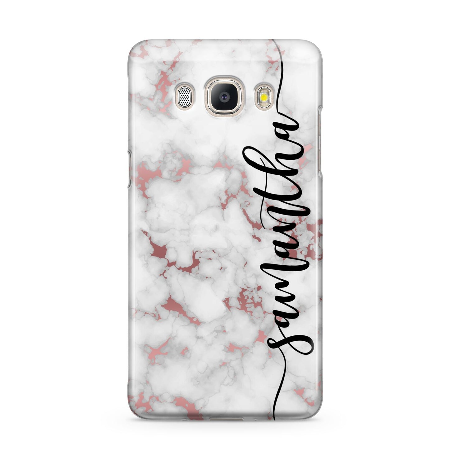 Rose Gold Marble Vertical Black Personalised Name Samsung Galaxy J5 2016 Case