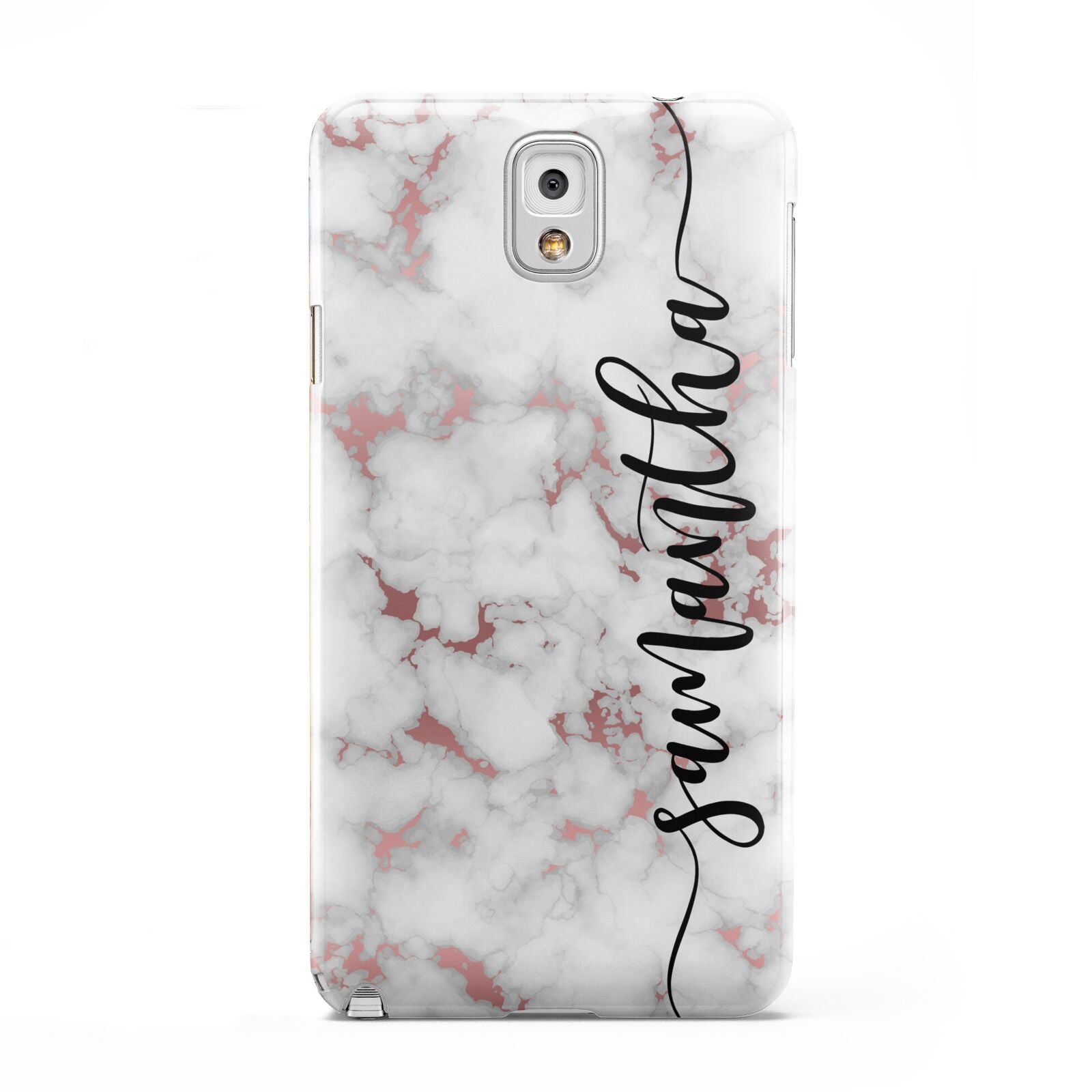 Rose Gold Marble Vertical Black Personalised Name Samsung Galaxy Note 3 Case