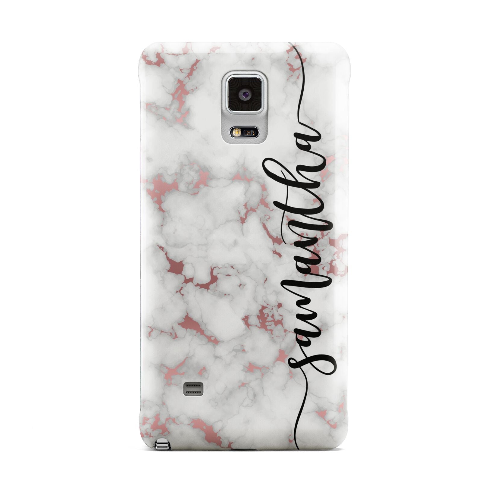 Rose Gold Marble Vertical Black Personalised Name Samsung Galaxy Note 4 Case