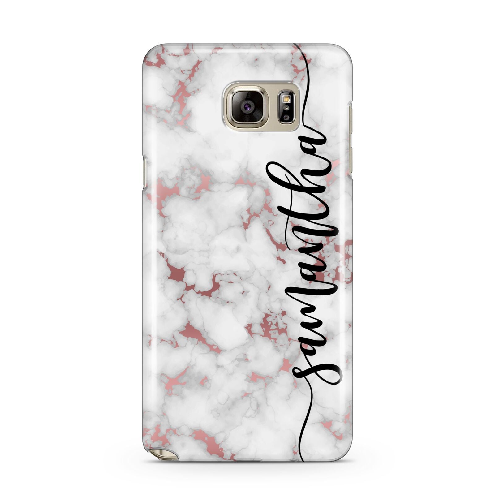 Rose Gold Marble Vertical Black Personalised Name Samsung Galaxy Note 5 Case