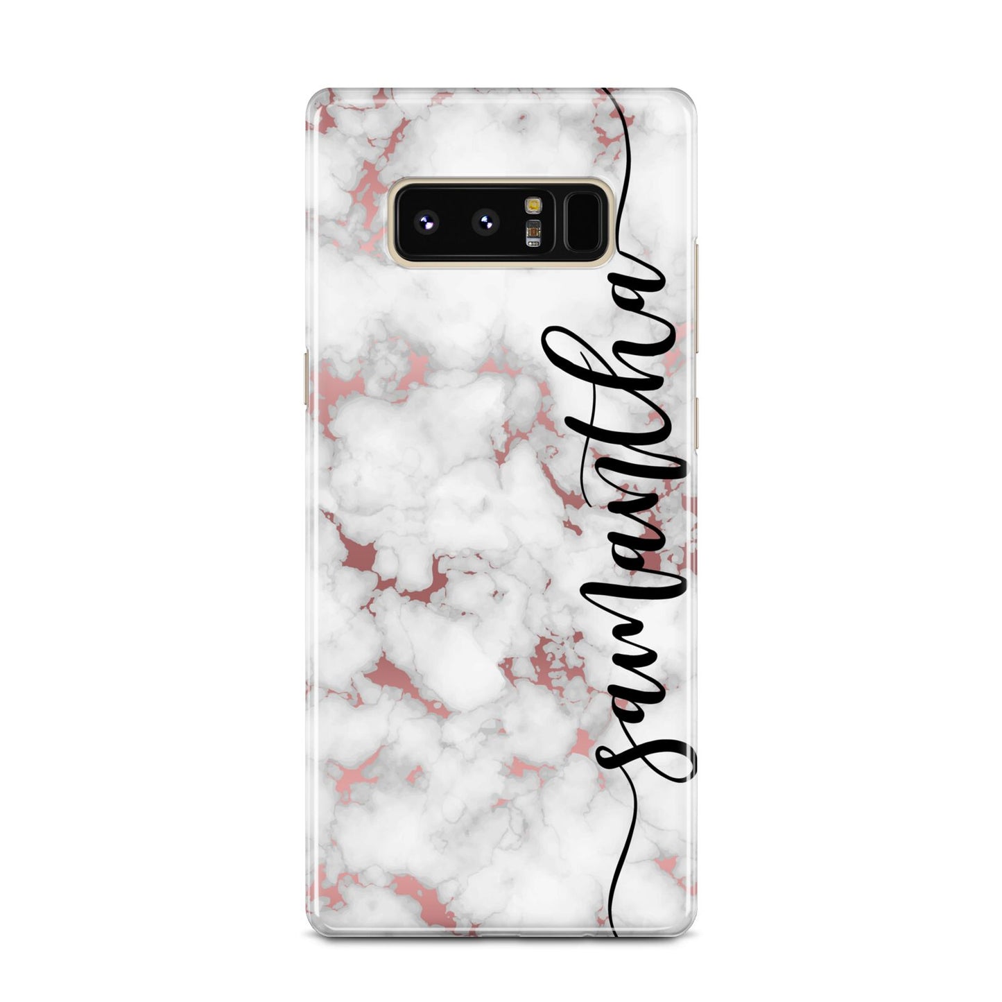 Rose Gold Marble Vertical Black Personalised Name Samsung Galaxy Note 8 Case