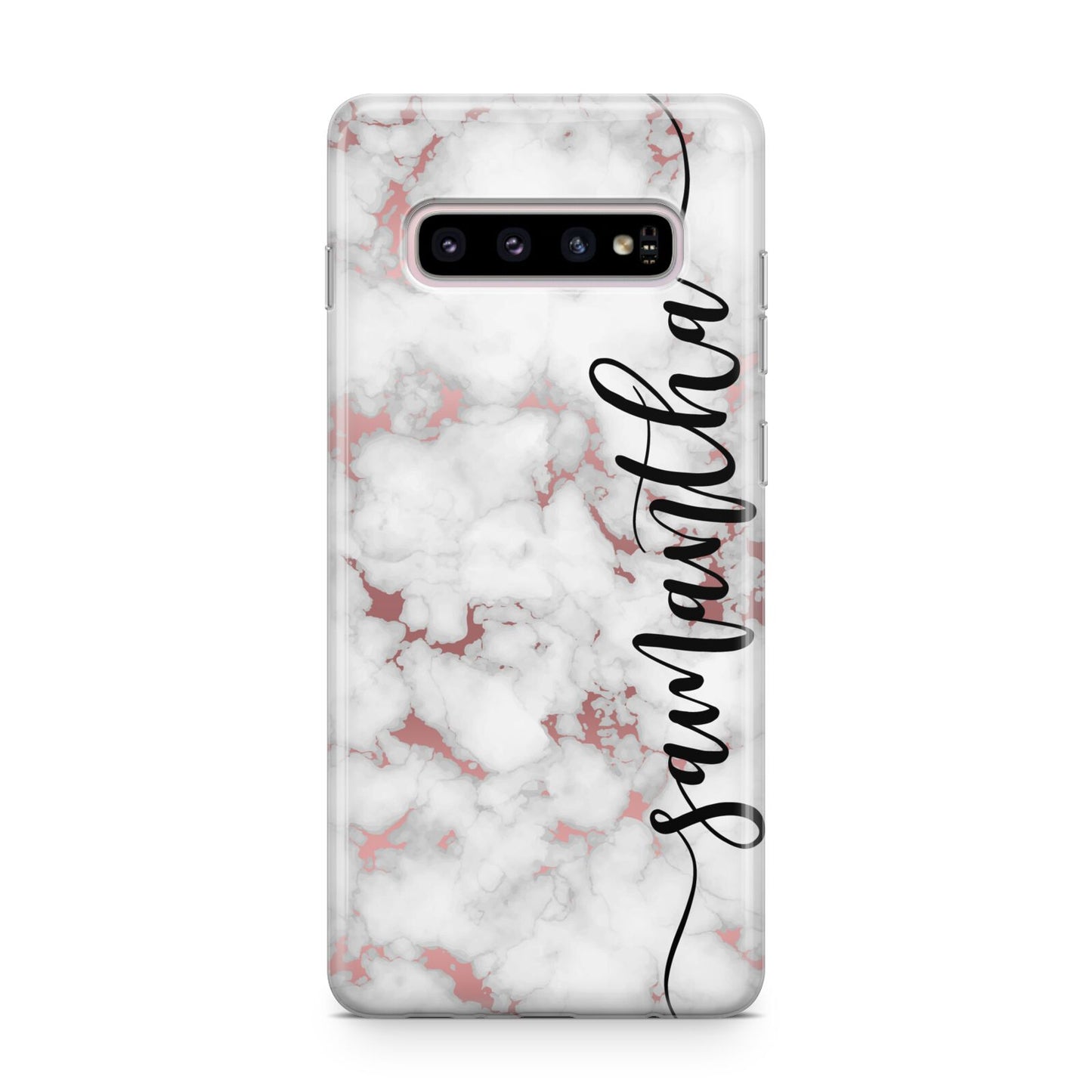 Rose Gold Marble Vertical Black Personalised Name Samsung Galaxy S10 Plus Case