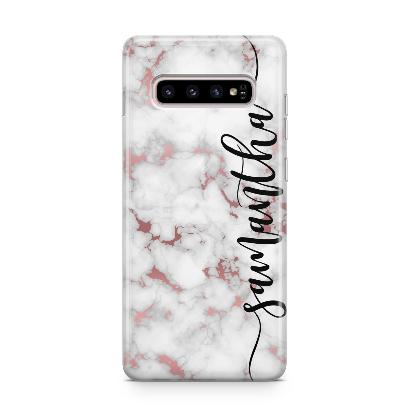 Rose Gold Marble Vertical Black Personalised Name Samsung Galaxy S10 Plus Case