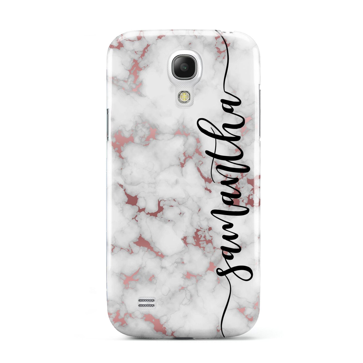 Rose Gold Marble Vertical Black Personalised Name Samsung Galaxy S4 Mini Case