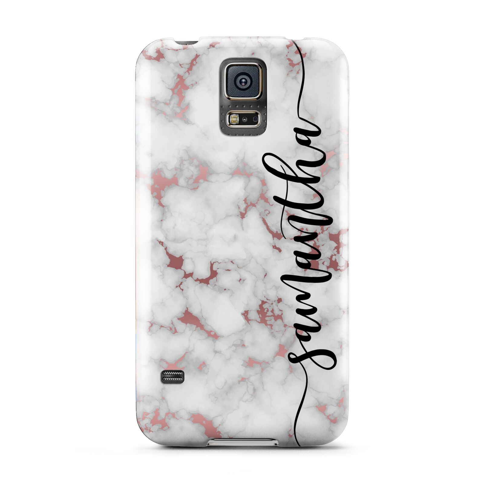 Rose Gold Marble Vertical Black Personalised Name Samsung Galaxy S5 Case