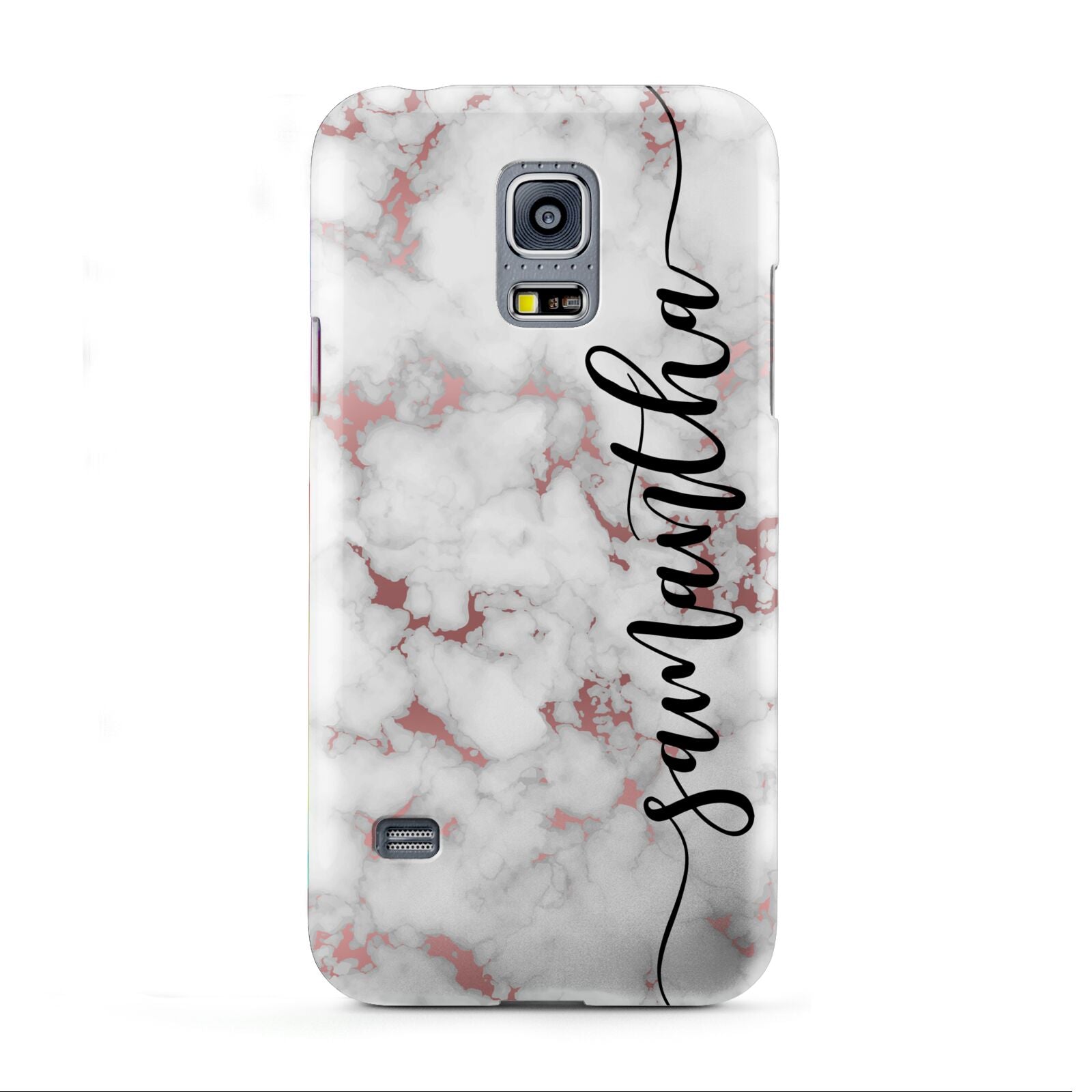 Rose Gold Marble Vertical Black Personalised Name Samsung Galaxy S5 Mini Case