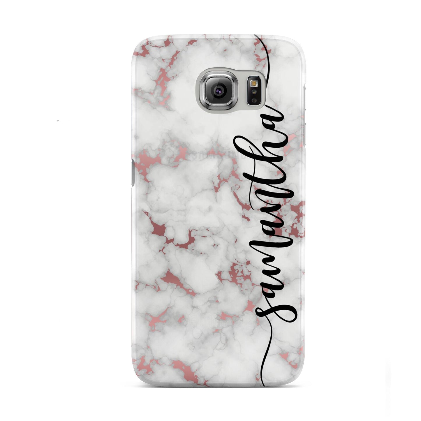 Rose Gold Marble Vertical Black Personalised Name Samsung Galaxy S6 Case