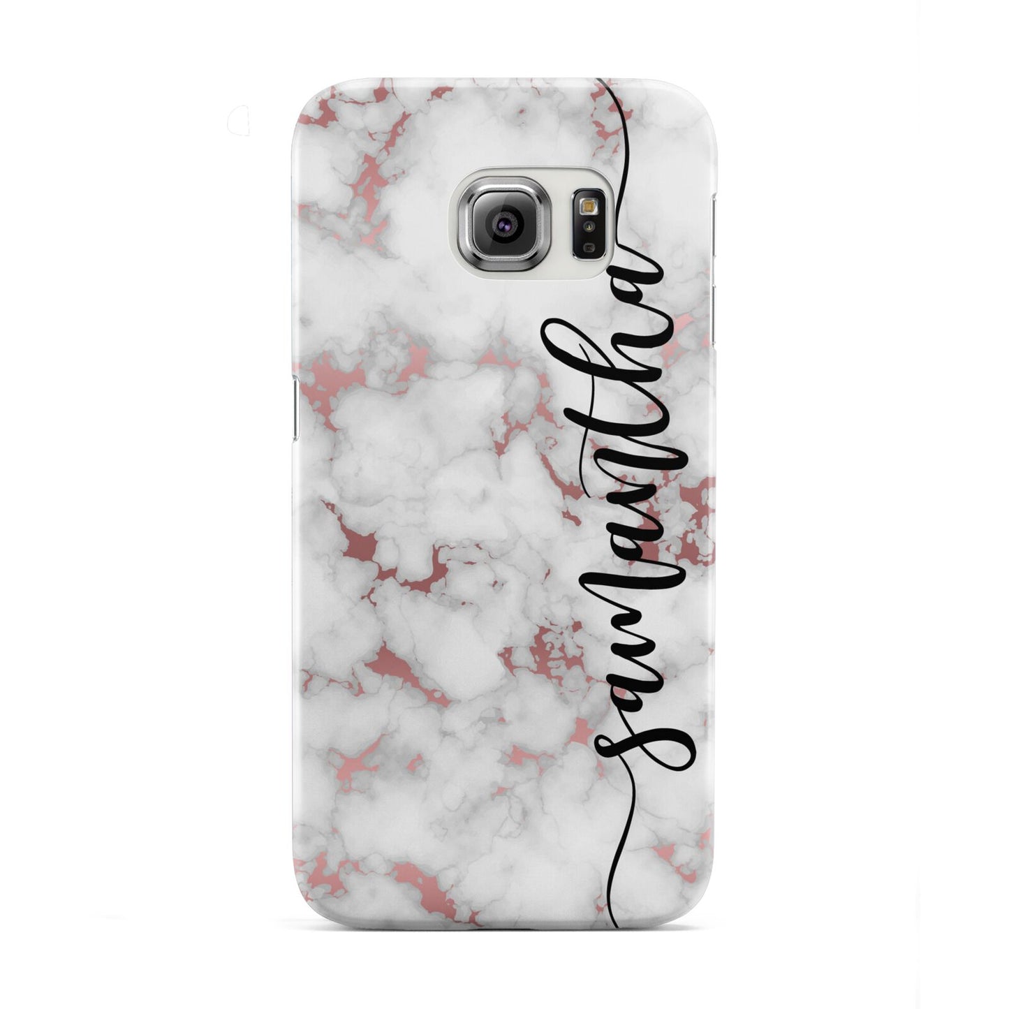 Rose Gold Marble Vertical Black Personalised Name Samsung Galaxy S6 Edge Case