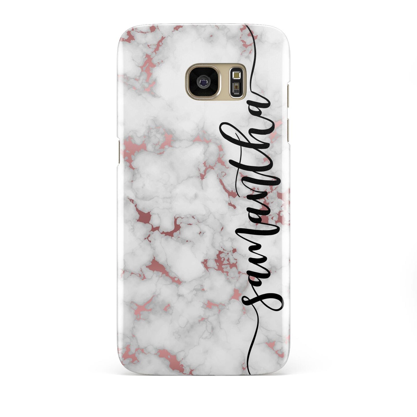 Rose Gold Marble Vertical Black Personalised Name Samsung Galaxy S7 Edge Case