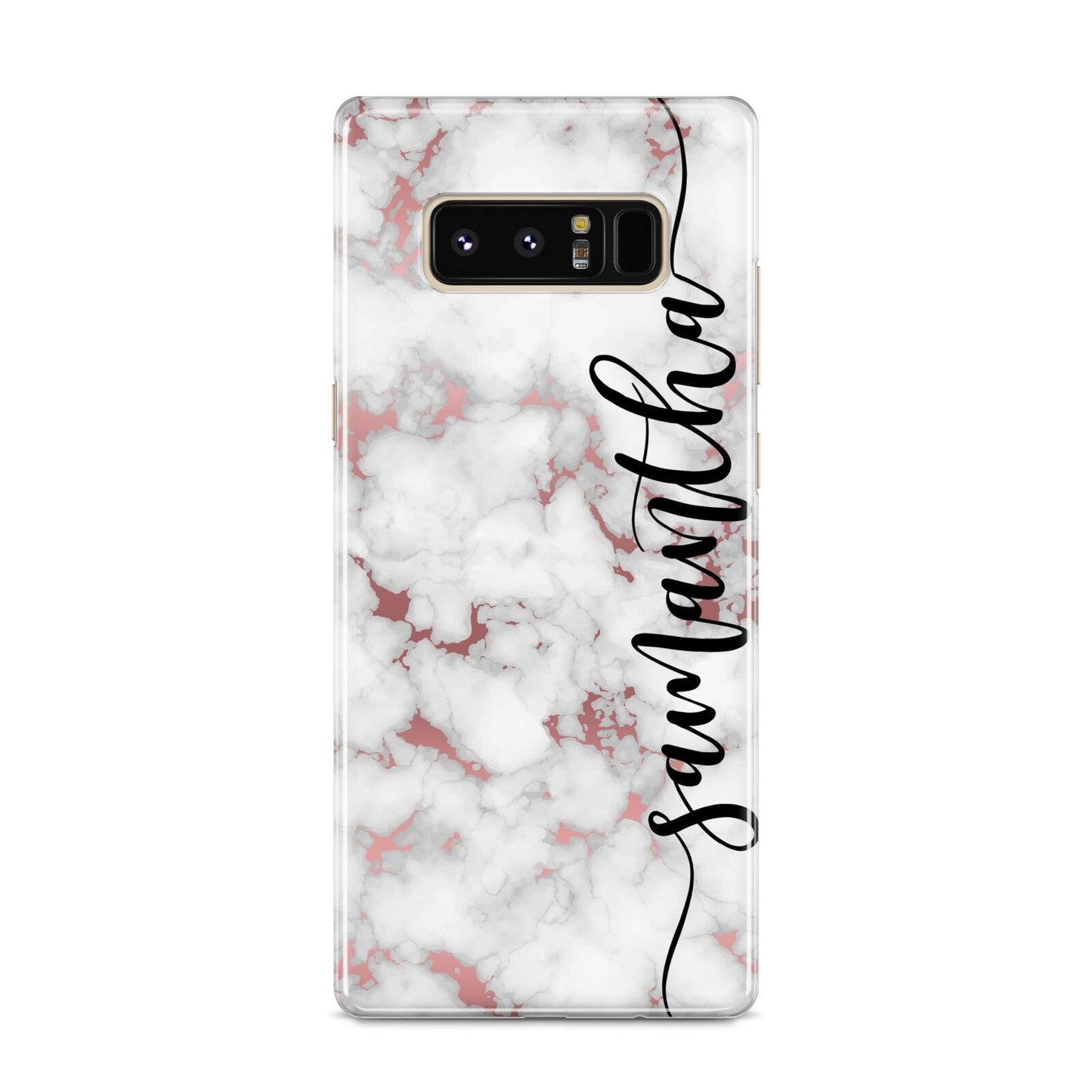 Rose Gold Marble Vertical Black Personalised Name Samsung Galaxy S8 Case