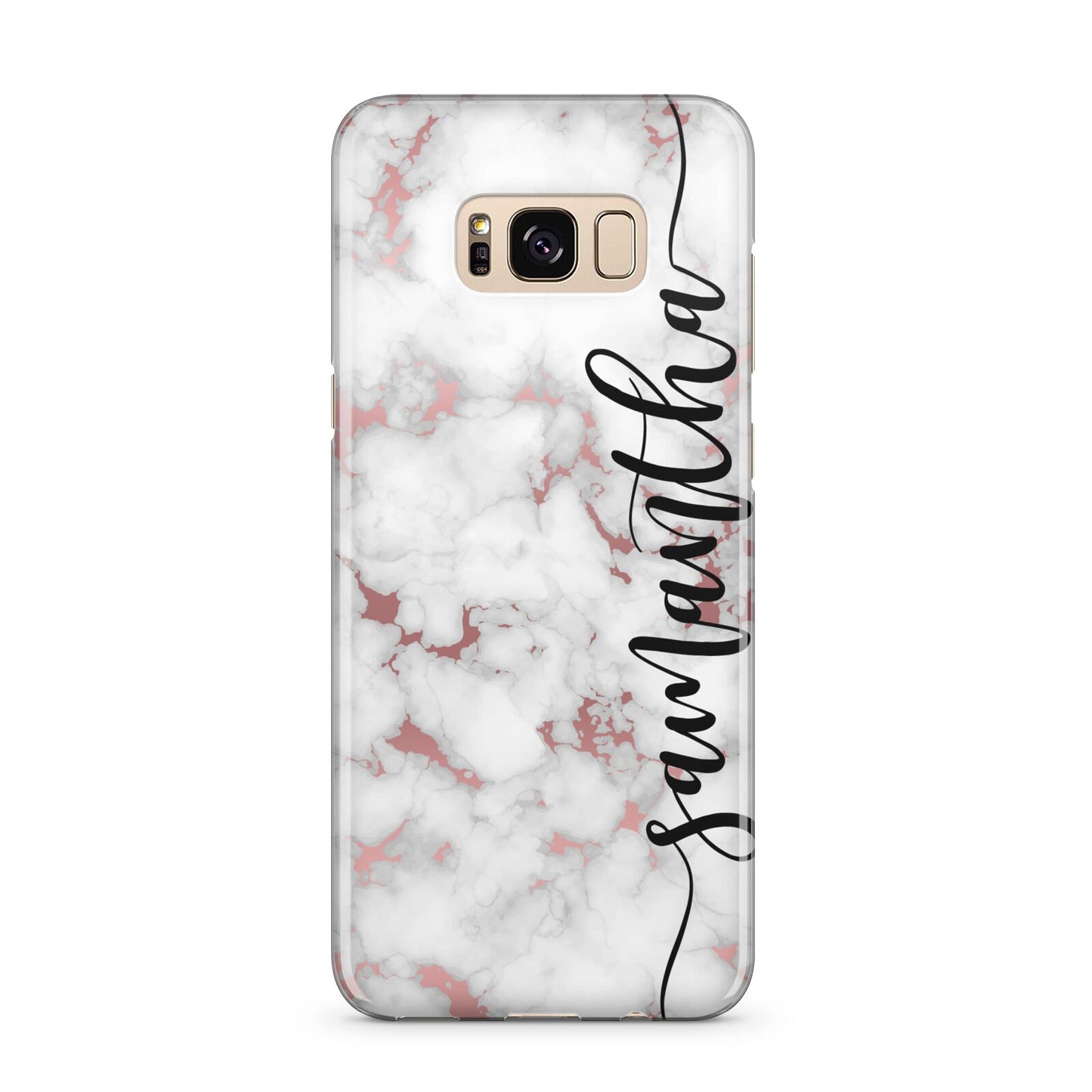 Rose Gold Marble Vertical Black Personalised Name Samsung Galaxy S8 Plus Case