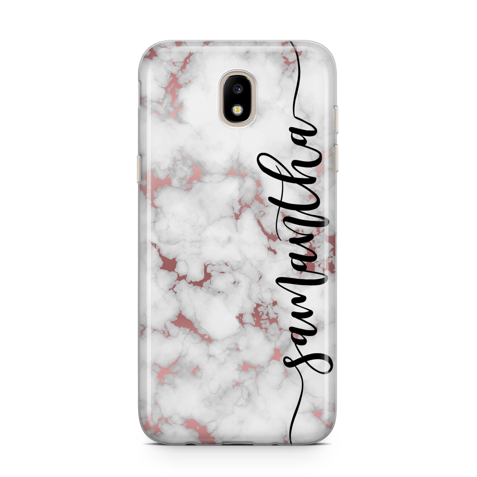 Rose Gold Marble Vertical Black Personalised Name Samsung J5 2017 Case