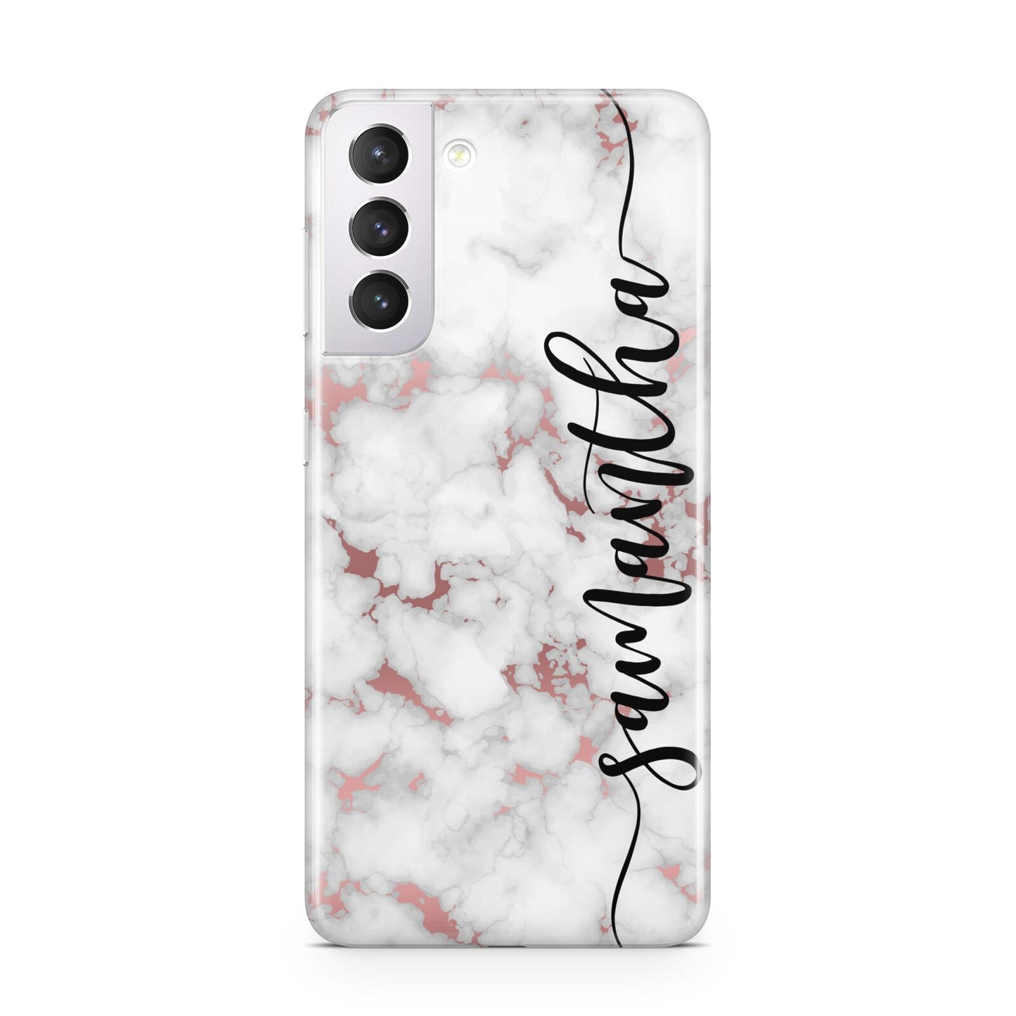 Rose Gold Marble Vertical Black Personalised Name Samsung S21 Case