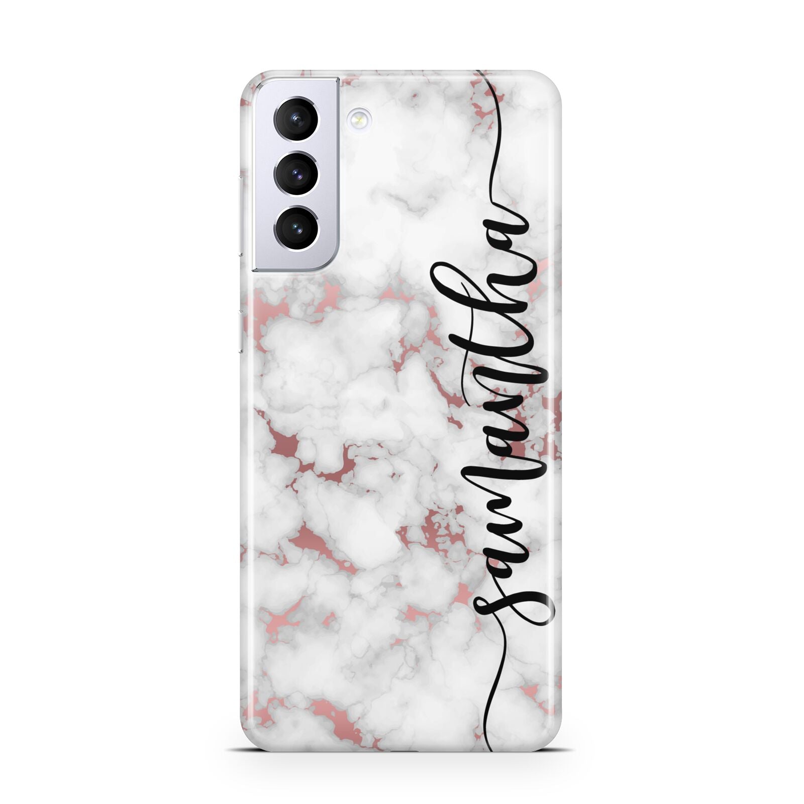 Rose Gold Marble Vertical Black Personalised Name Samsung S21 Plus Case