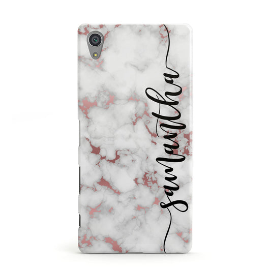 Rose Gold Marble Vertical Black Personalised Name Sony Xperia Case