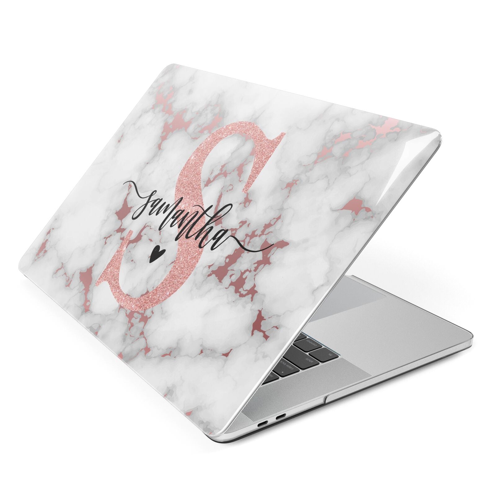 Rose Gold Personalised Marble Glitter Initial Name Apple MacBook Case Side View