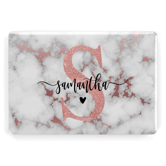 Rose Gold Personalised Marble Glitter Initial Name Apple MacBook Case